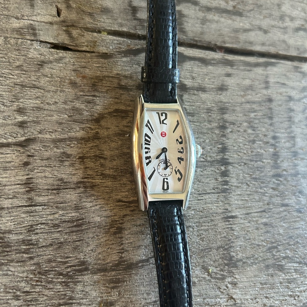 Michele Watch - Snake Leather Strap Watch with Silver Coquette Face.